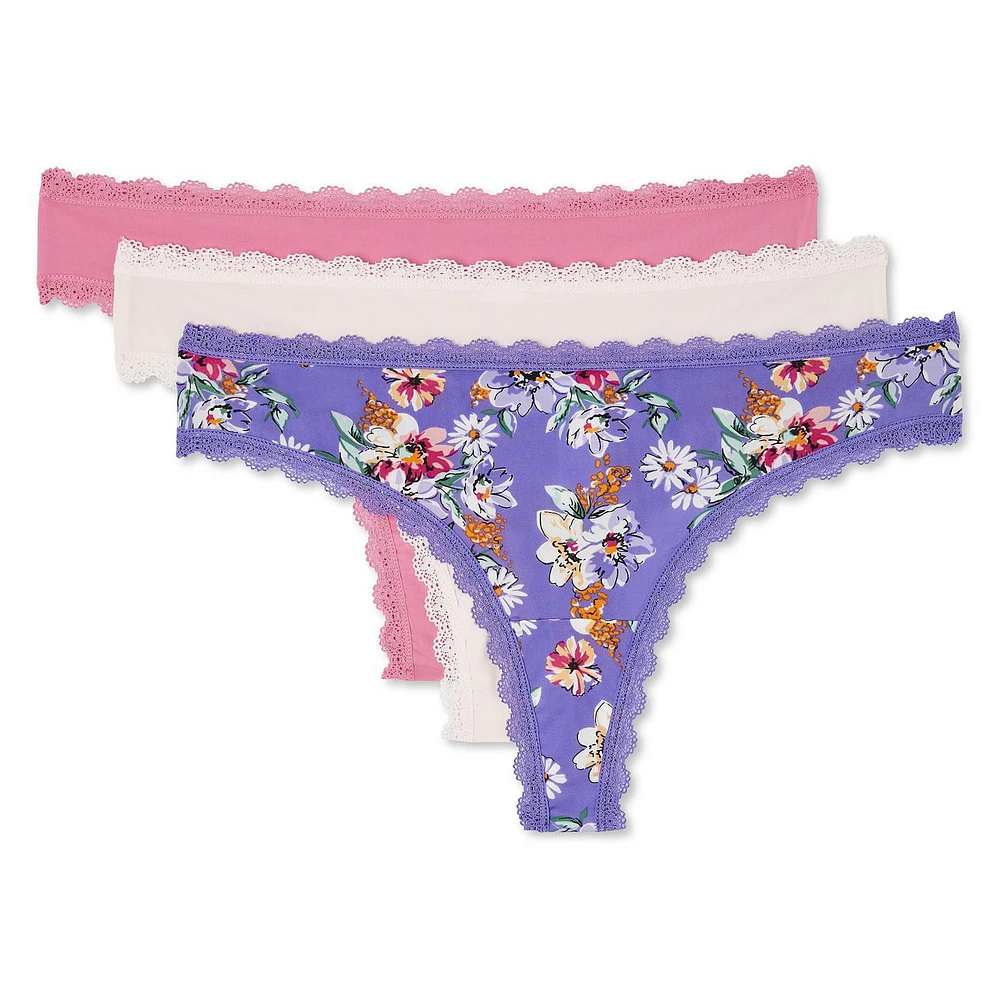 George Women's Lace Trim Thongs 3-Pack