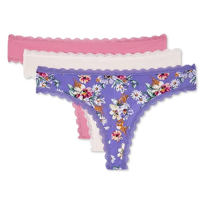 George Women's Lace Trim Thongs 3-Pack