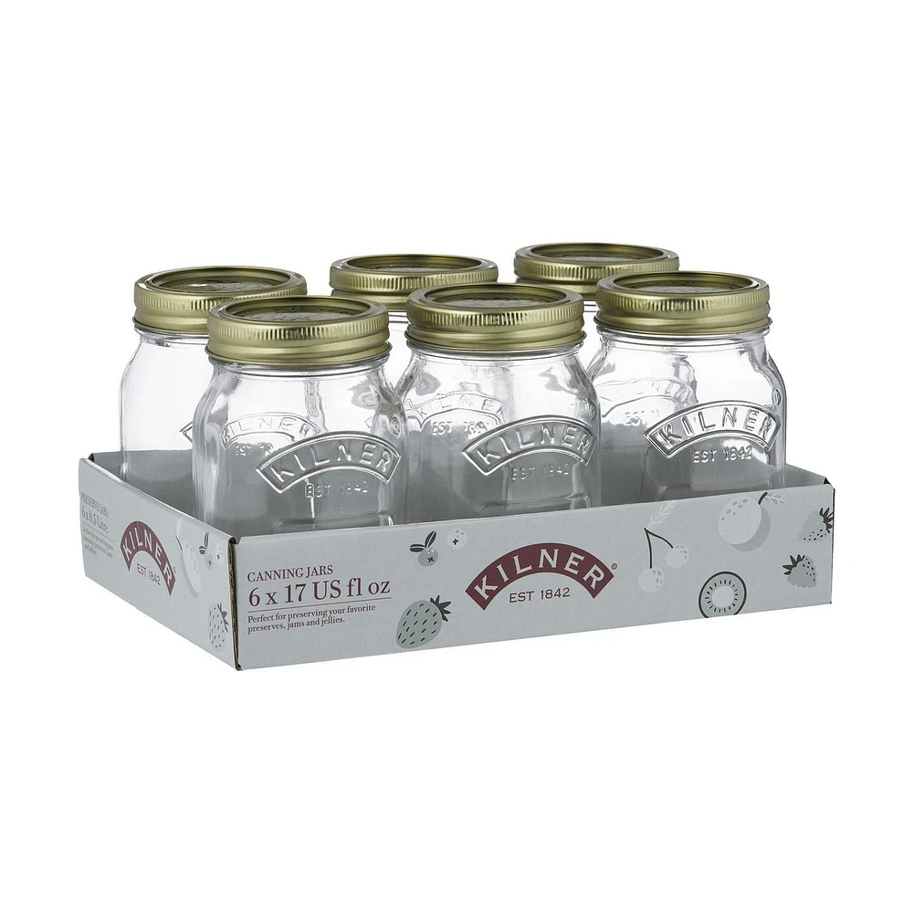 Kilner Regular Mouth Glass Mason Jars with Sealing Lids, 500ml