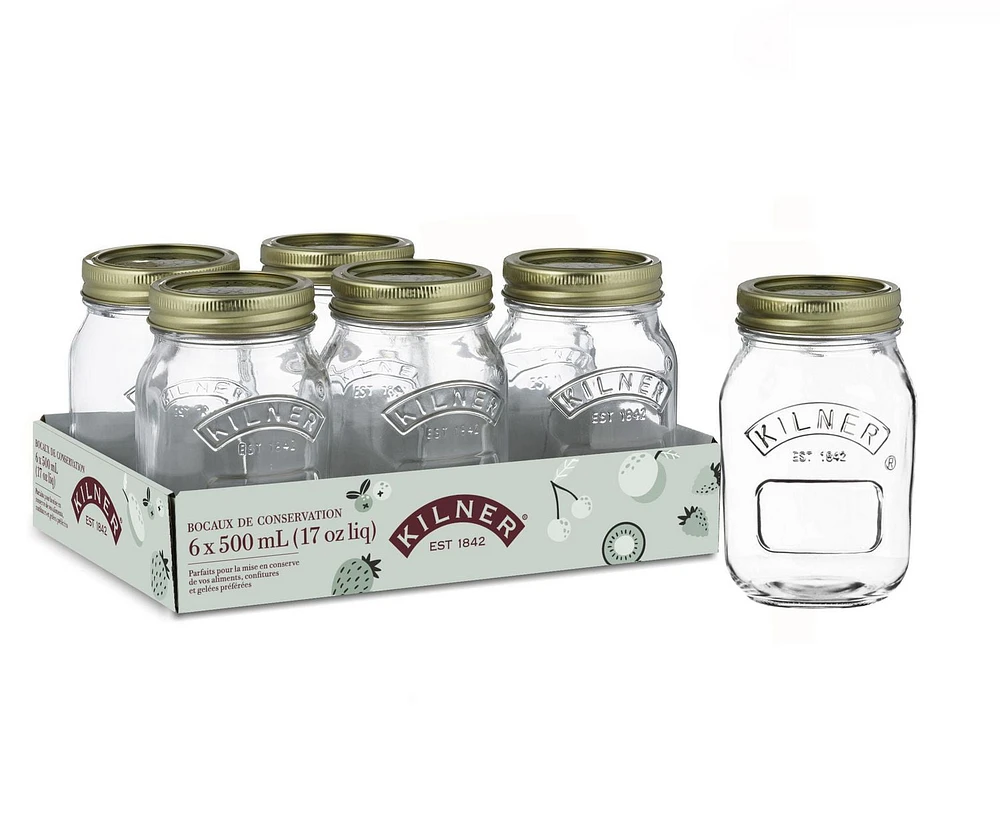 Kilner Regular Mouth Glass Mason Jars with Sealing Lids, 500ml