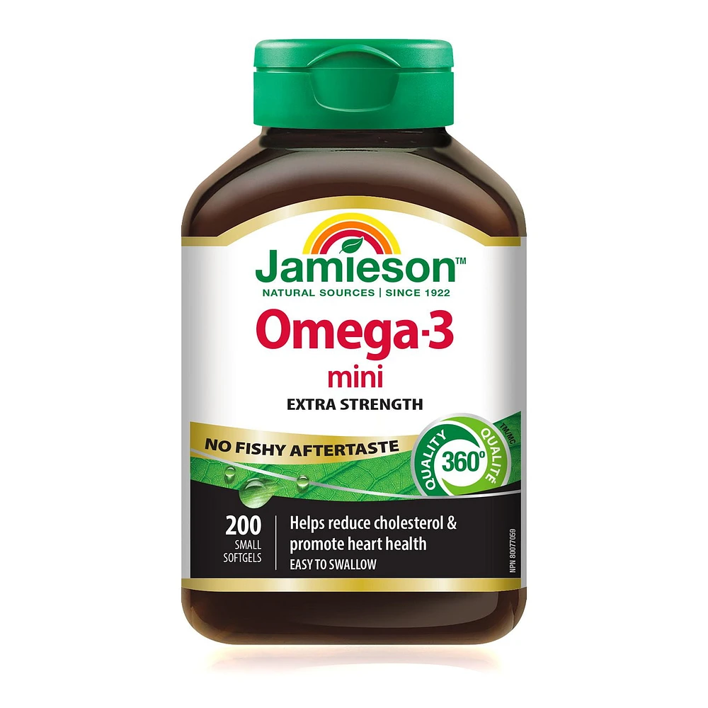 Jamieson No Fishy Aftertaste Extra Strength Omega-3 Mini Softgels, 200 softgels