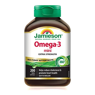 Jamieson No Fishy Aftertaste Extra Strength Omega-3 Mini Softgels, 200 softgels