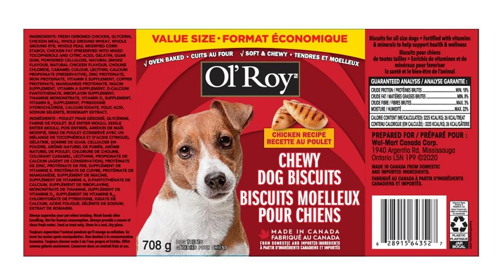 Ol'Roy Chewy Dog Biscuits Chicken Recipe, 708 g