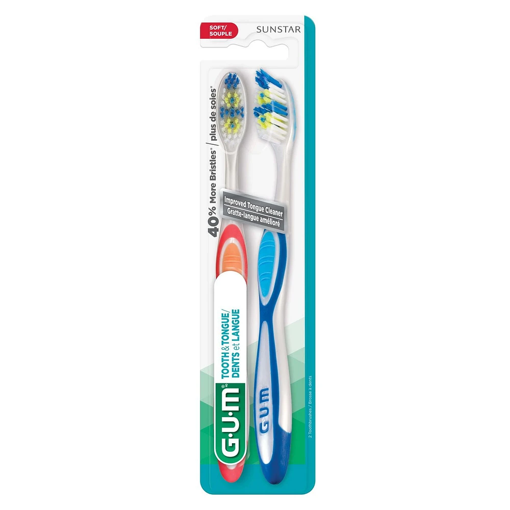 Brosse à dents Dents et Langue GUMᴹᴰ Pqt Double, Souple