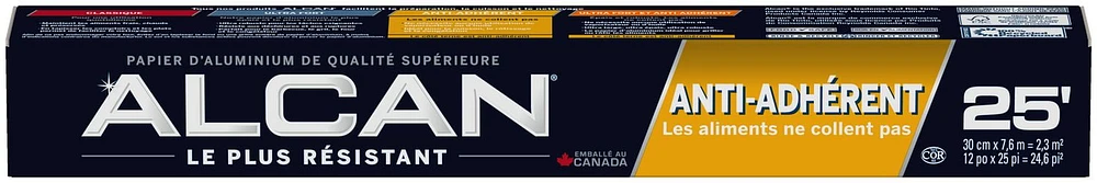 AlcanMC Papier d'Aluminium Anti-Adhérent 12 po x 25 pi , 1 rouleau