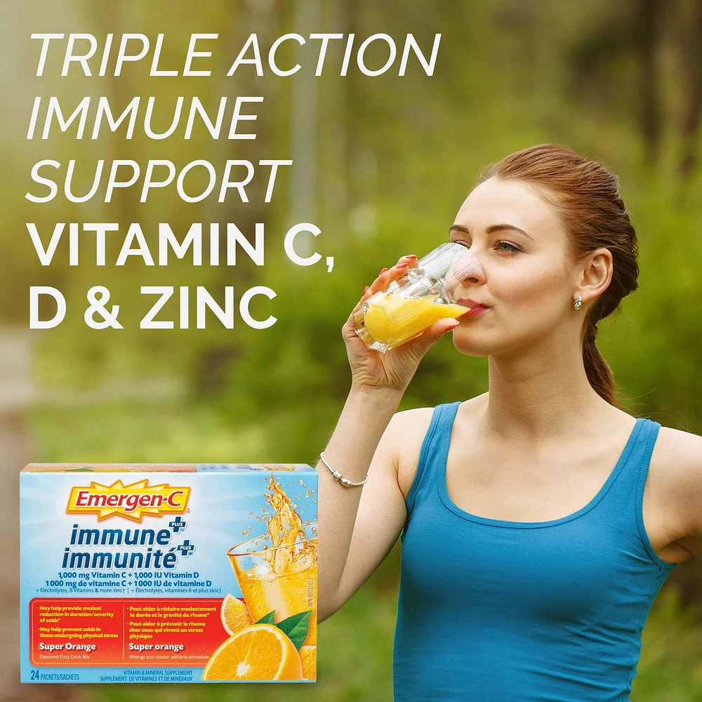 Emergen-c Emergen-c Super Orange Immune+ (24 Count), 1000mg Vitamin C/B Vitamins Mineral Supplement 12 Count, 24 packets