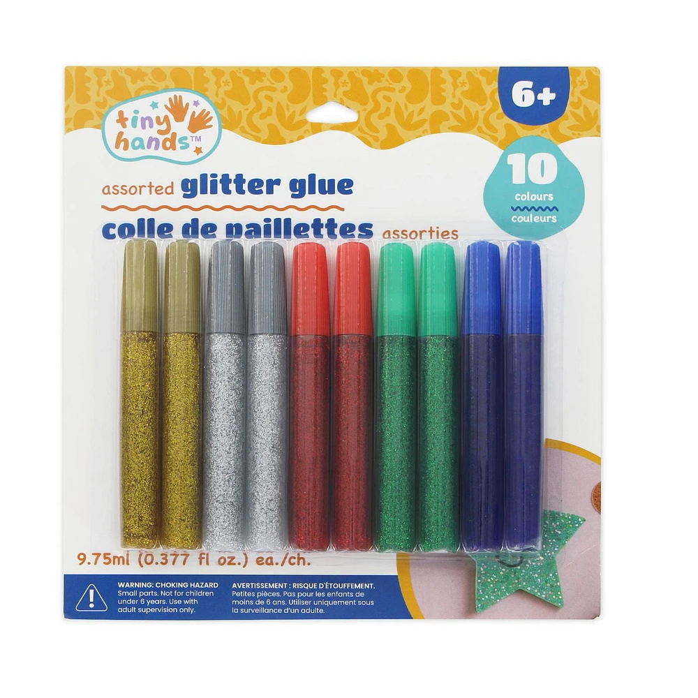 TINY HANDS Assorted Glitter Glue, 10 Colours, 9.75ml (0.37 fl oz) each, Age 6+, Kids Craft, GLITTER GLU PRI 10PC