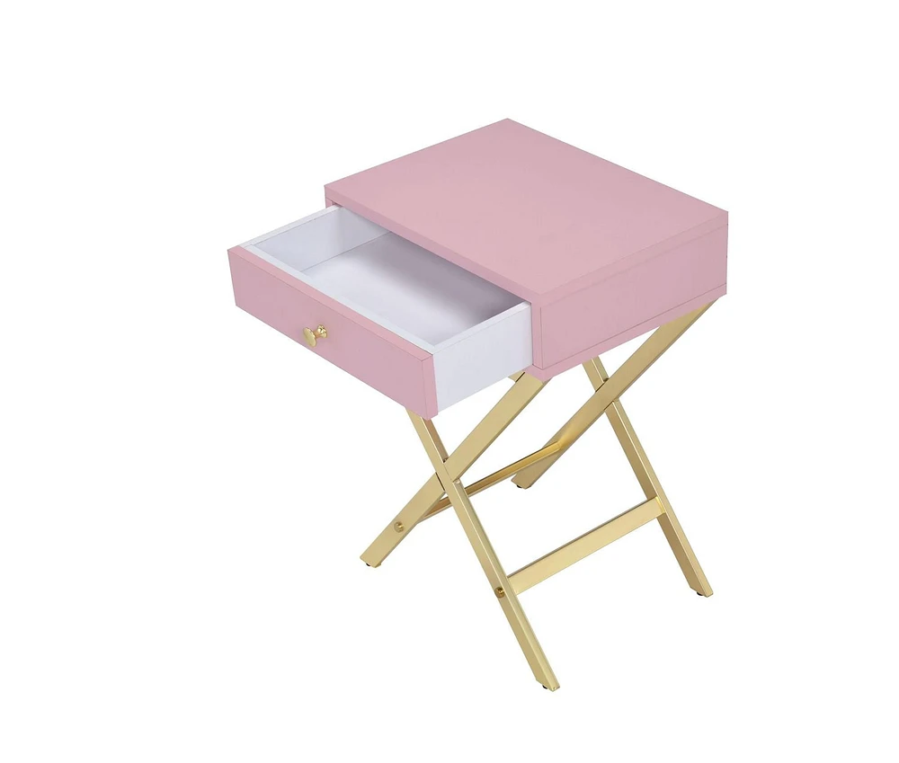 ACME Coleen Side Table in Pink & Gold