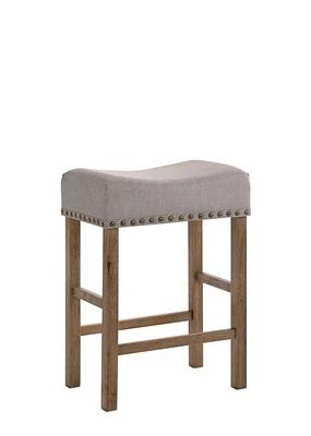 ACME Martha II Counter Height Stool (Set-2) in Tan Linen & Weathered Oak