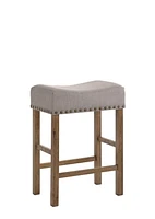 ACME Martha II Counter Height Stool (Set-2) in Tan Linen & Weathered Oak