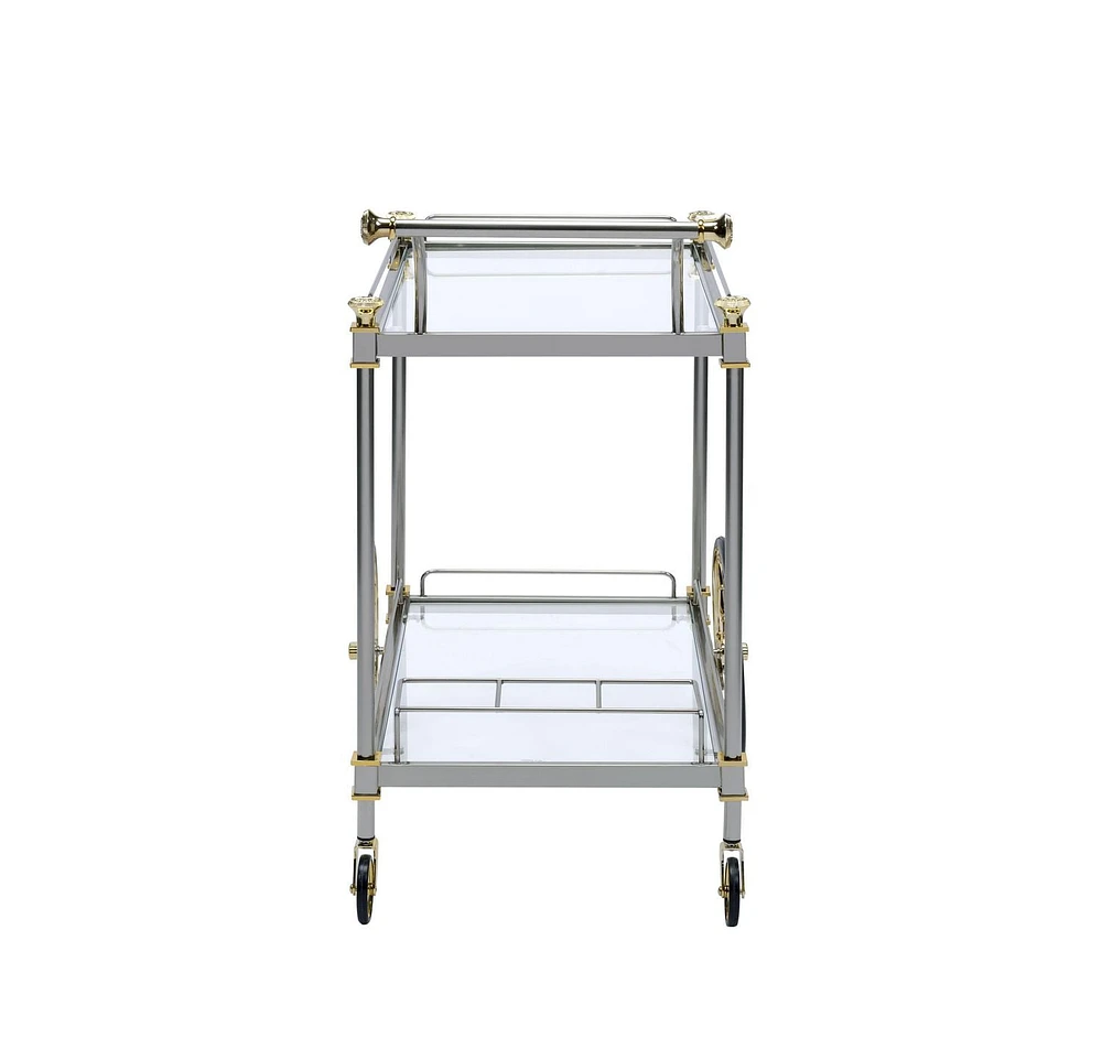 ACME Cyrus Serving Cart in Silver/Gold & Clear Glass