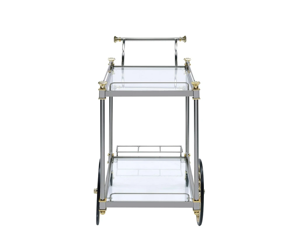 ACME Cyrus Serving Cart in Silver/Gold & Clear Glass