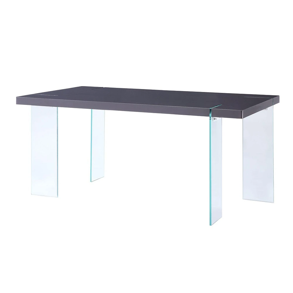 ACME Noland Dining Table in Gray High Gloss & Clear Glass