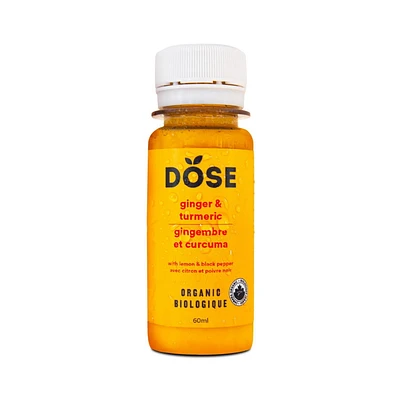 Shot biologique au gingembre et au curcuma DOSE 60 mL