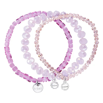 Quintessential Crystal Glass Beaded Set of 3 Pink Bracelets