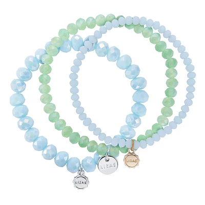 Quintessential Crystal Glass Beaded Set of 3 Aqua Bracelets