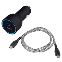 onn. Fast Charge USB and USB-C 3 FT. Dual-Port Car Charging Kit with 20W Power Delivery, 20/12 Watts