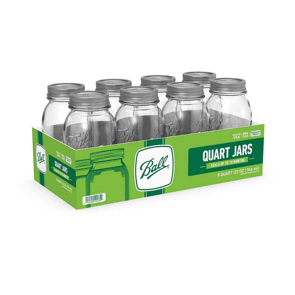 Ball Mason Jars with Lids & Bands, Regular Mouth, 946 mL (32 oz), 8 Pack