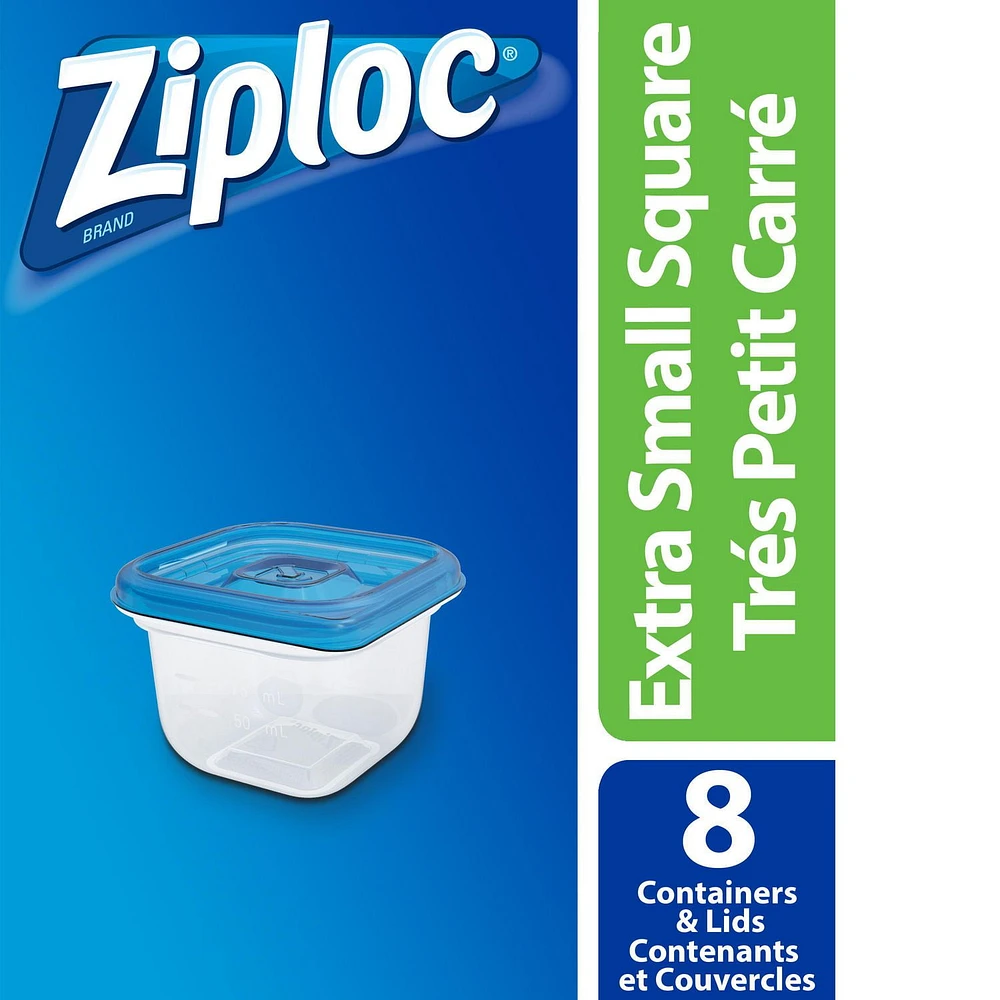 Ziploc® Food Storage Containers with Smart Snap Technology, Reusable for Kitchen Organization, Dishwasher Safe, Mini Square, 8 Count