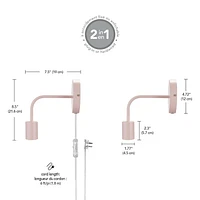 Globe Electric Novogratz x Globe Walter 1-Light Plug-in or Hardwire Wall Sconce, Blush Pink, 6ft Clear Cord, Inline On/Off Rocker Switch, 51830