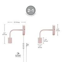 Globe Electric Novogratz x Globe Walter 1-Light Plug-in or Hardwire Wall Sconce, Blush Pink, 6ft Clear Cord, Inline On/Off Rocker Switch, 51830