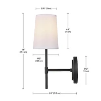 Globe Electric Clarissa 1-Light Wall Sconce, Matte Black, White Fabric Shade, 51859