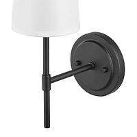 Globe Electric Clarissa 1-Light Wall Sconce, Matte Black, White Fabric Shade, 51859