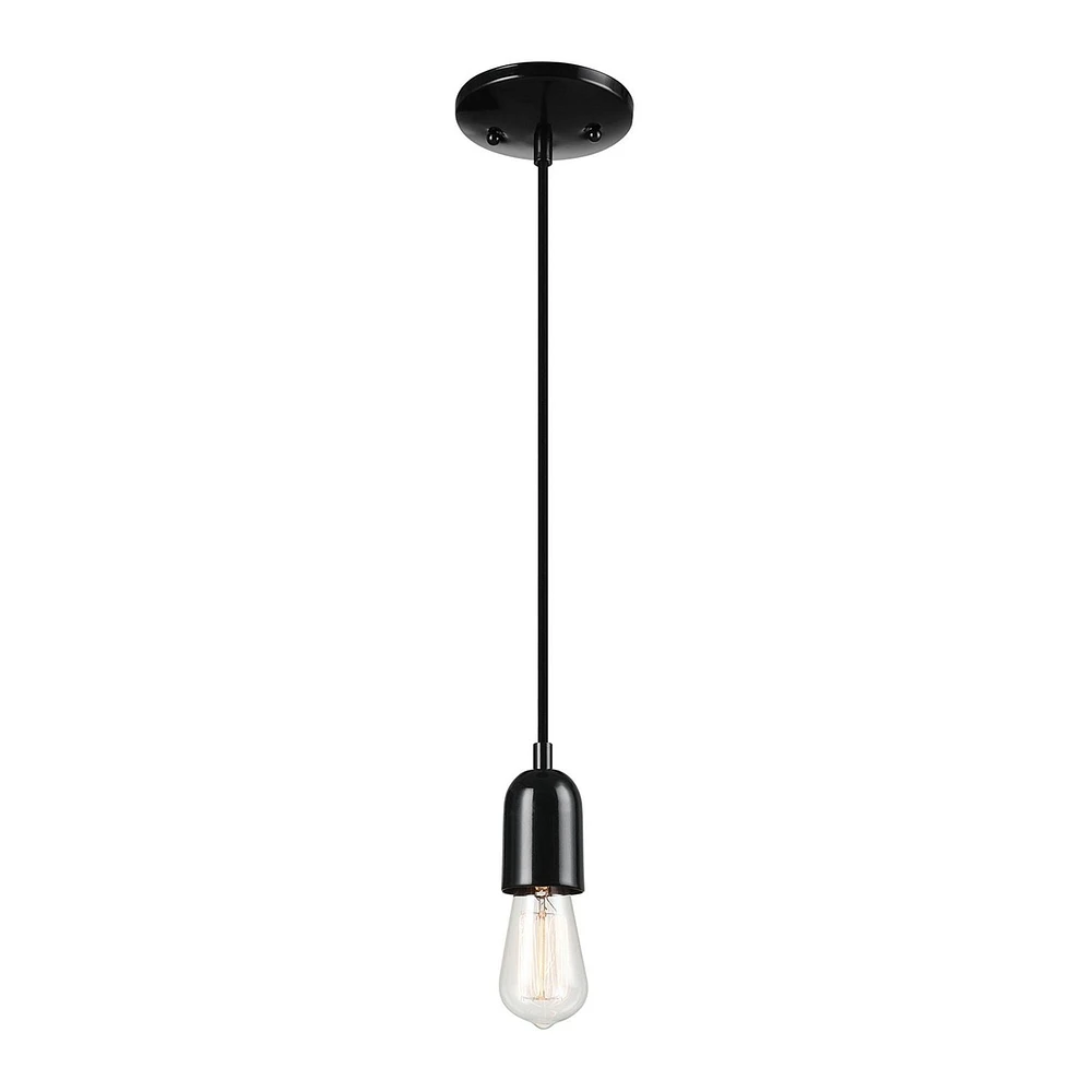 Globe Electric Novogratz x Globe Jaxson 1-Light Pendant Light, Glossy Black Faux Ceramic Socket, Designer Black Cloth Hanging Cord, 60614