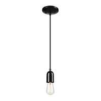 Globe Electric Novogratz x Globe Jaxson 1-Light Pendant Light, Glossy Black Faux Ceramic Socket, Designer Black Cloth Hanging Cord, 60614