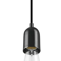 Globe Electric Novogratz x Globe Jaxson 1-Light Pendant Light, Glossy Black Faux Ceramic Socket, Designer Black Cloth Hanging Cord, 60614