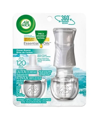 Air Wick Plug In Scented Oil Kit, Ocean Breeze, 1 Warmer + 2 Refills (2x20mL), 2x20ml