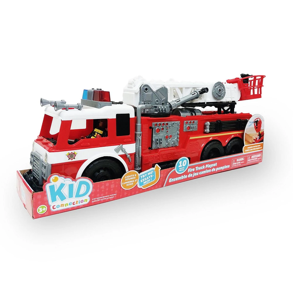 Kid Connection Fire Truck Play Set, 10 Pieces, Light & Sound, Kid Connection Fire Truck Play Set