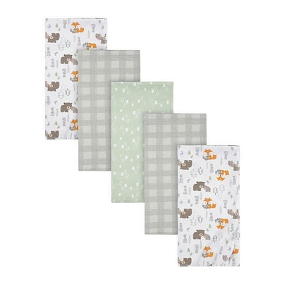 Gerber Childrenswear - Flannel Receiving Blanket - Woodland, 5 Pack 