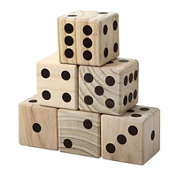 Hathaway High Roller Yard Dice Set with 6 X 3.5-in Wooden Dice And Black Nylon Storage Bag, Reusable Scorecard Included