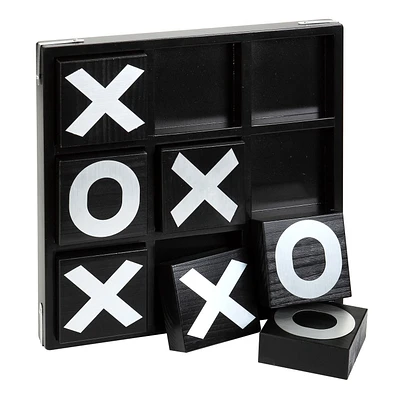 Hathaway Vintage Tic Tac Toe Set - Wood with Ebony Finish, Includes Board And 9 Pieces