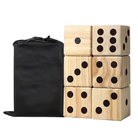 Hathaway High Roller Yard Dice Set with 6 X 3.5-in Wooden Dice And Black Nylon Storage Bag, Reusable Scorecard Included