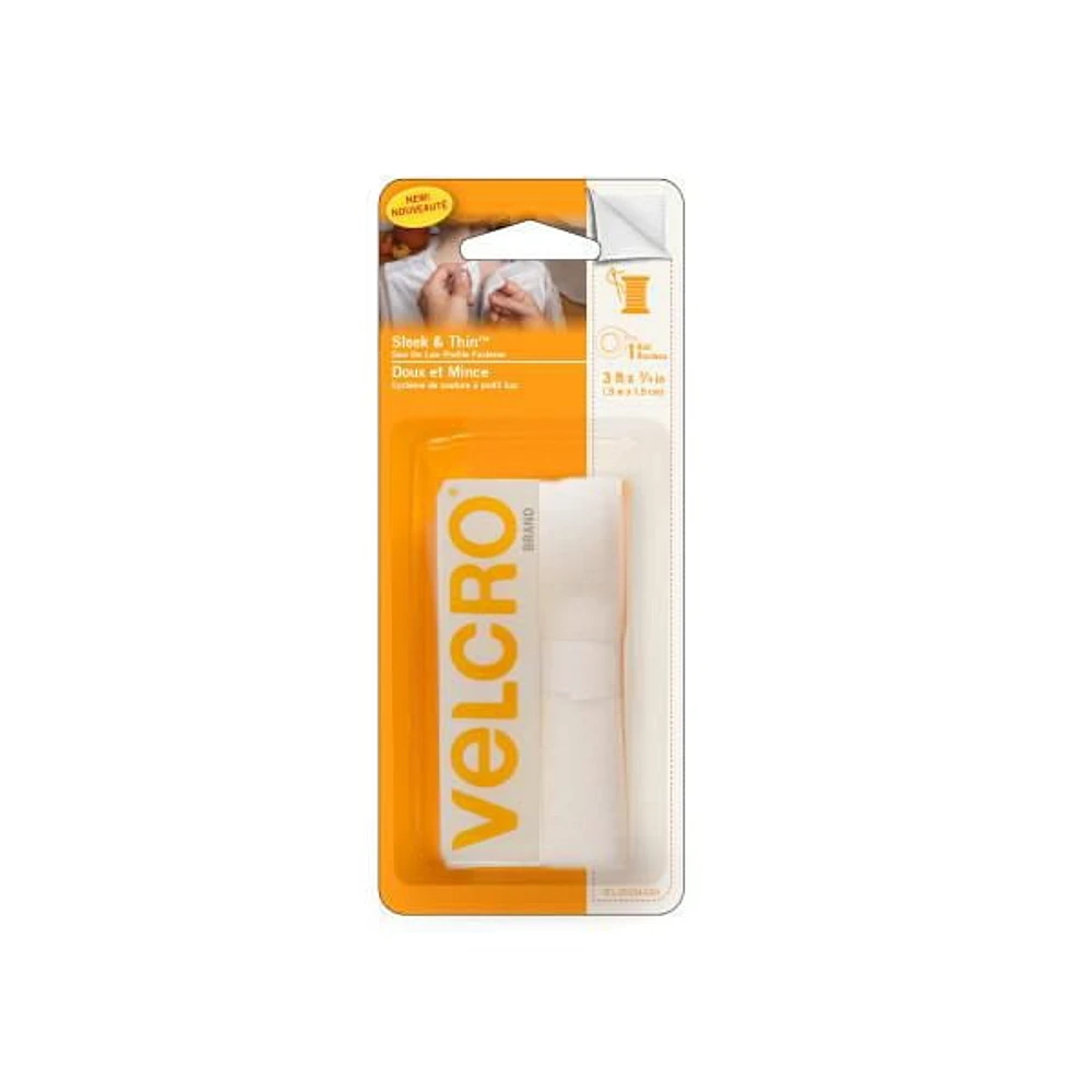 VELCRO® BRAND Sleek and Thin™ Stick On 3' x 3/4" tape, White