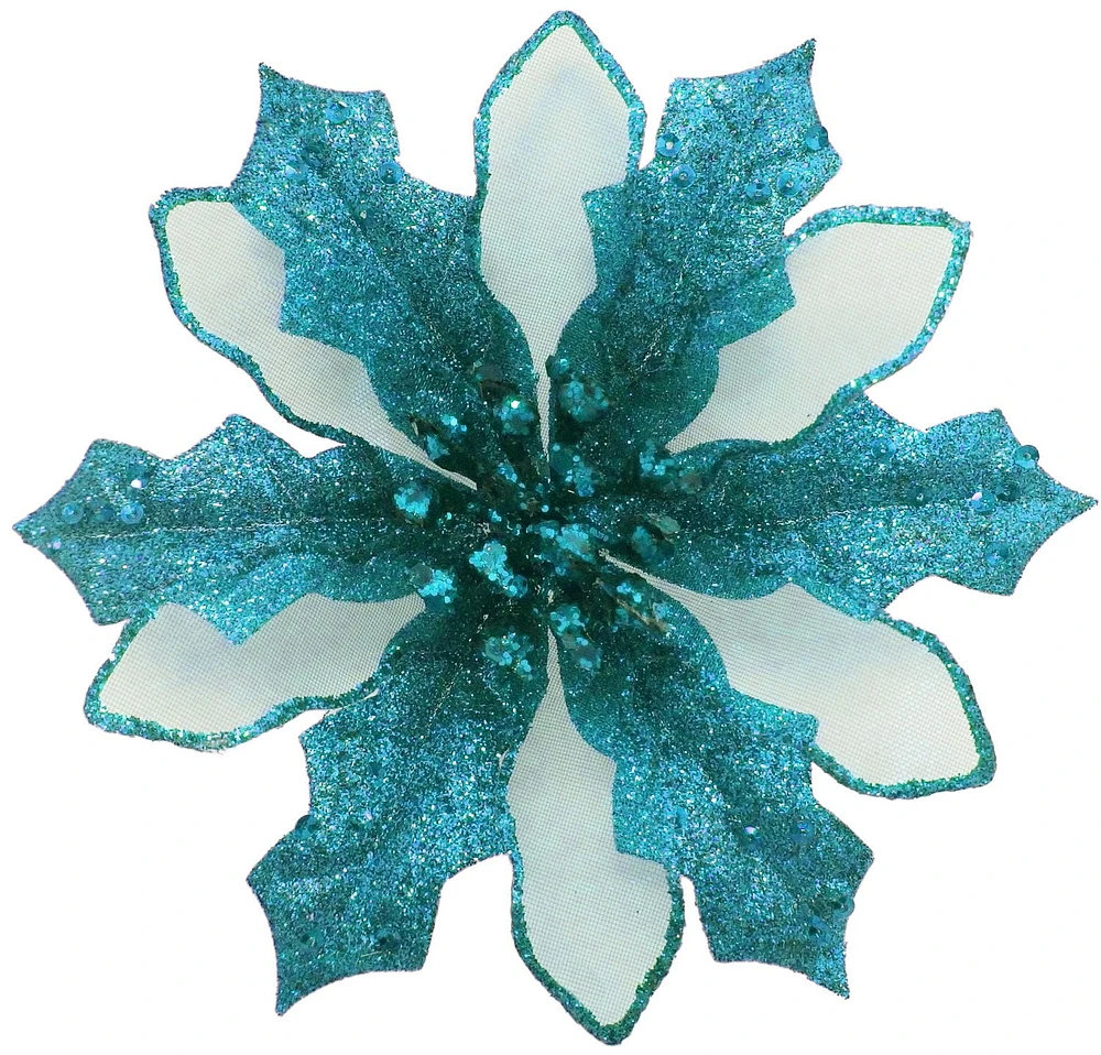 Holiday Times Teal Jumbo Poinsettia Clip