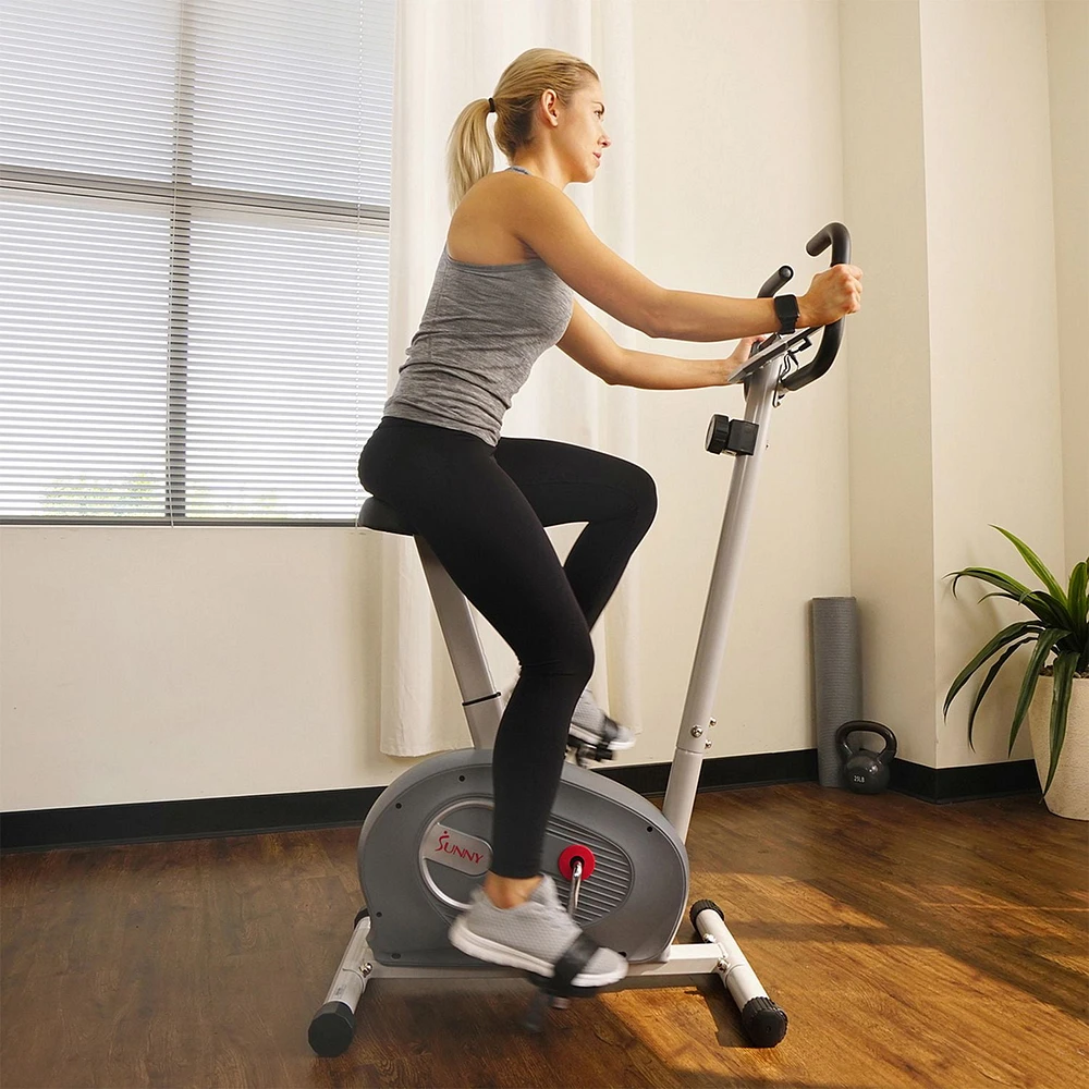 Sunny Health & Fitness Magnetic Resistance Upright Bike with Adjustable Seat, Magnetic Resistance, & Device Holder - SF-B2906