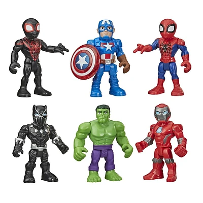 Marvel Playskool Heroes Super Hero Adventures, Pack de 6 figurines de 12,5 cm avec Spider-Man et Hulk, 6 accessoires