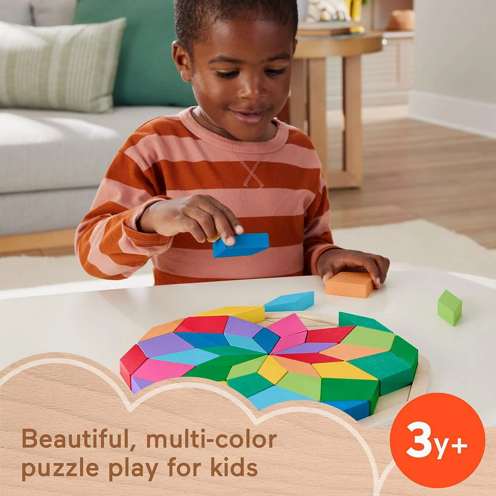 Fisher-Price Wooden Mandala Geometric Puzzle for Toddlers & Kids, 40 Wood Pieces, Ages 3+