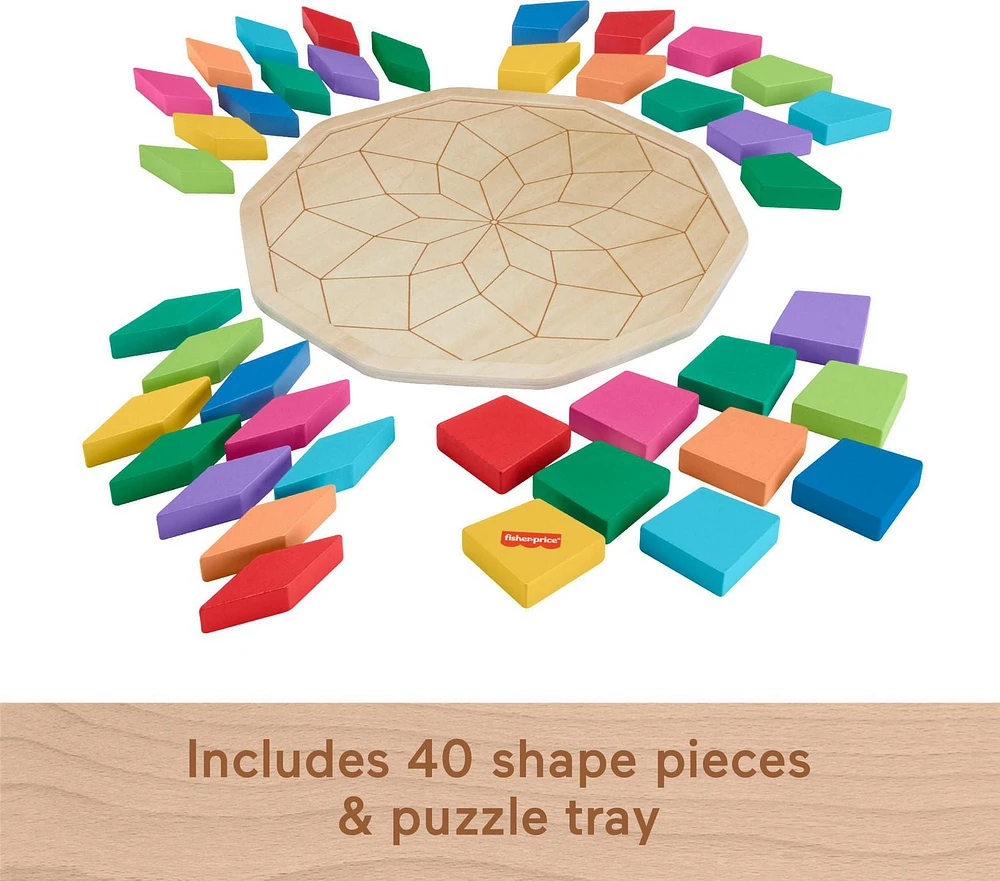 Fisher-Price Wooden Mandala Geometric Puzzle for Toddlers & Kids, 40 Wood Pieces, Ages 3+