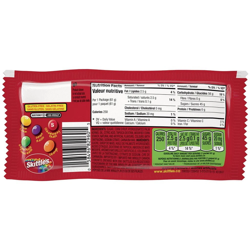 Bonbons à mâcher Skittles Originaux, saveur de fruits originale, format individuel, 61 g Sachet de 61 g