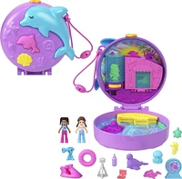 Polly Pocket Dolphin Rescue & Play Compact with 2 Micro Dolls and Sea Pets, Animal Toy with Ocean Accessories