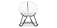 White Acapulco Rocker Chair, Black Frame, Outdoor Rocker.