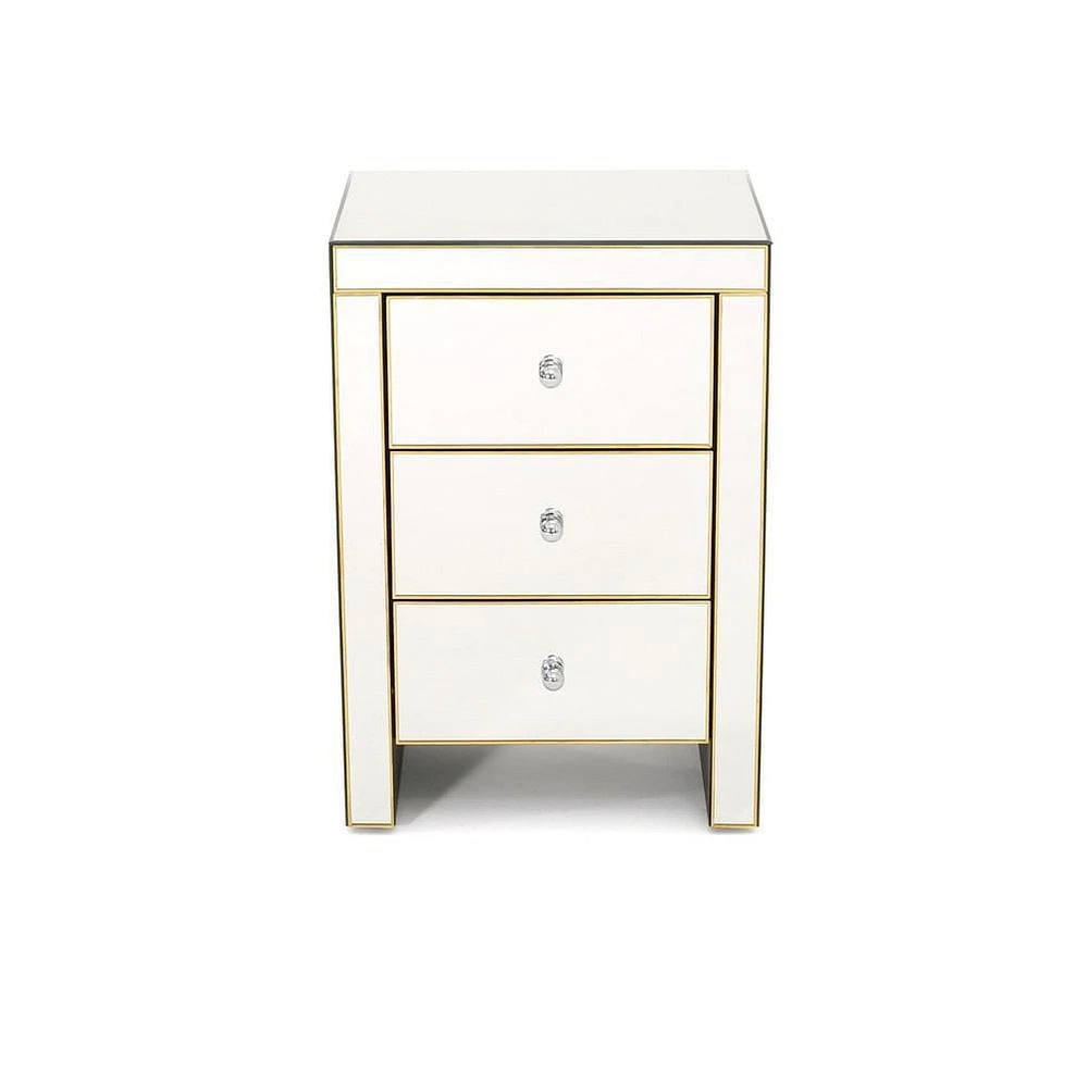 Modern Mirrored Nightstand With Gold Frame, 3 drawers, Ideal for Living Rooms and Bed Rooms