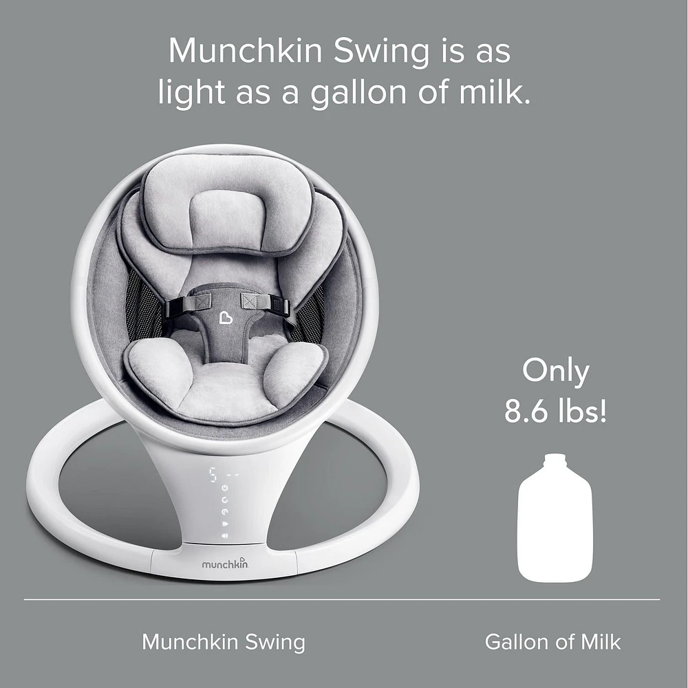 Munchkin Bluetooth Enabled Lightweight Baby Swing with Natural Sway in 5 Ranges of Motion, Includes Remote Control, Baby Swing