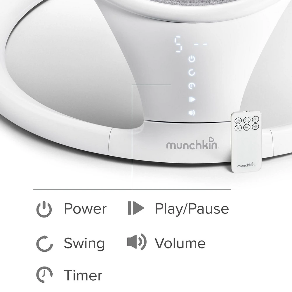Munchkin Bluetooth Enabled Lightweight Baby Swing with Natural Sway in 5 Ranges of Motion, Includes Remote Control, Baby Swing