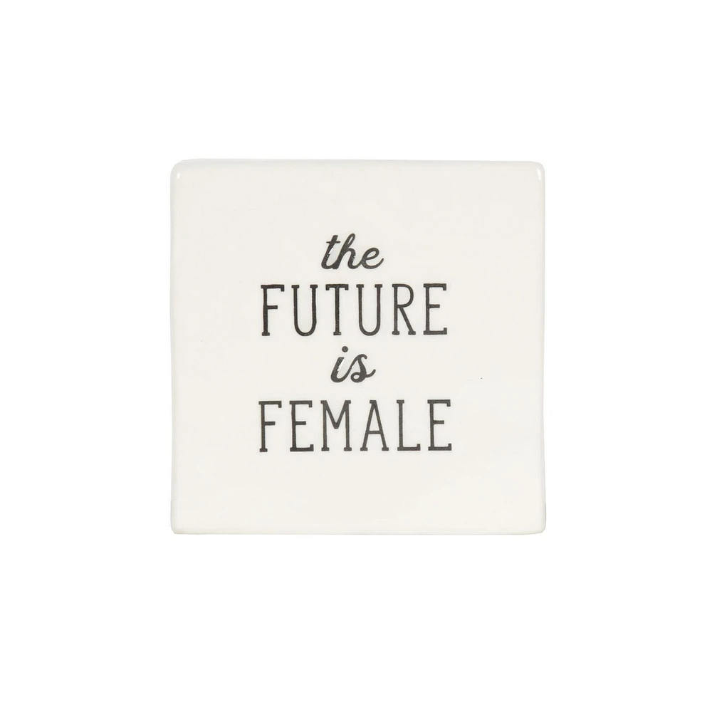 Linden “The Future is Female” Porcelain Tabletop Square Art Plaque, 4.1in W x 4in H x 1.4in D