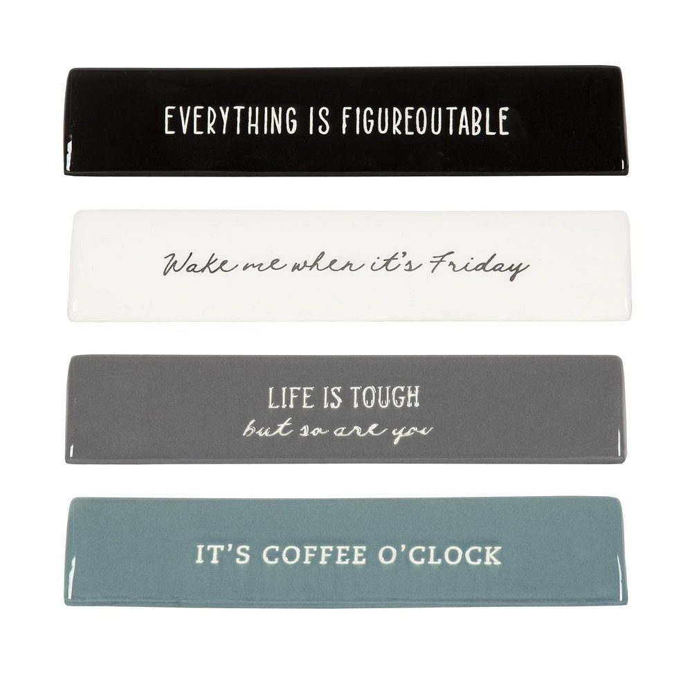 Linden "Wake me when it’s Friday" Porcelain Tabletop Art Plaque, 8.6in W x 1.6in H x 1.3in D